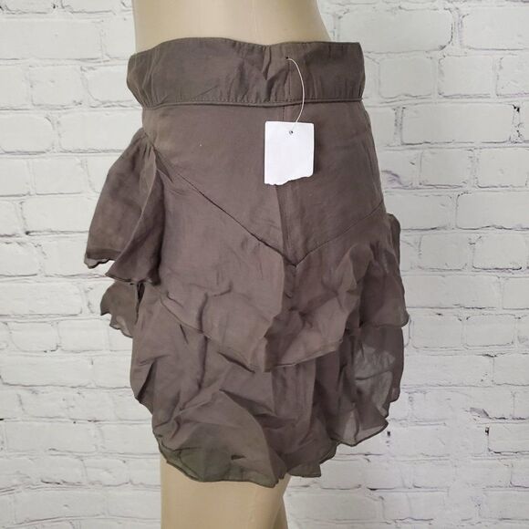 𝅺charlotte Russe Cotton Olive Mini Skirt short ruffled tiered tribal sz 7 - Picture 4 of 5
